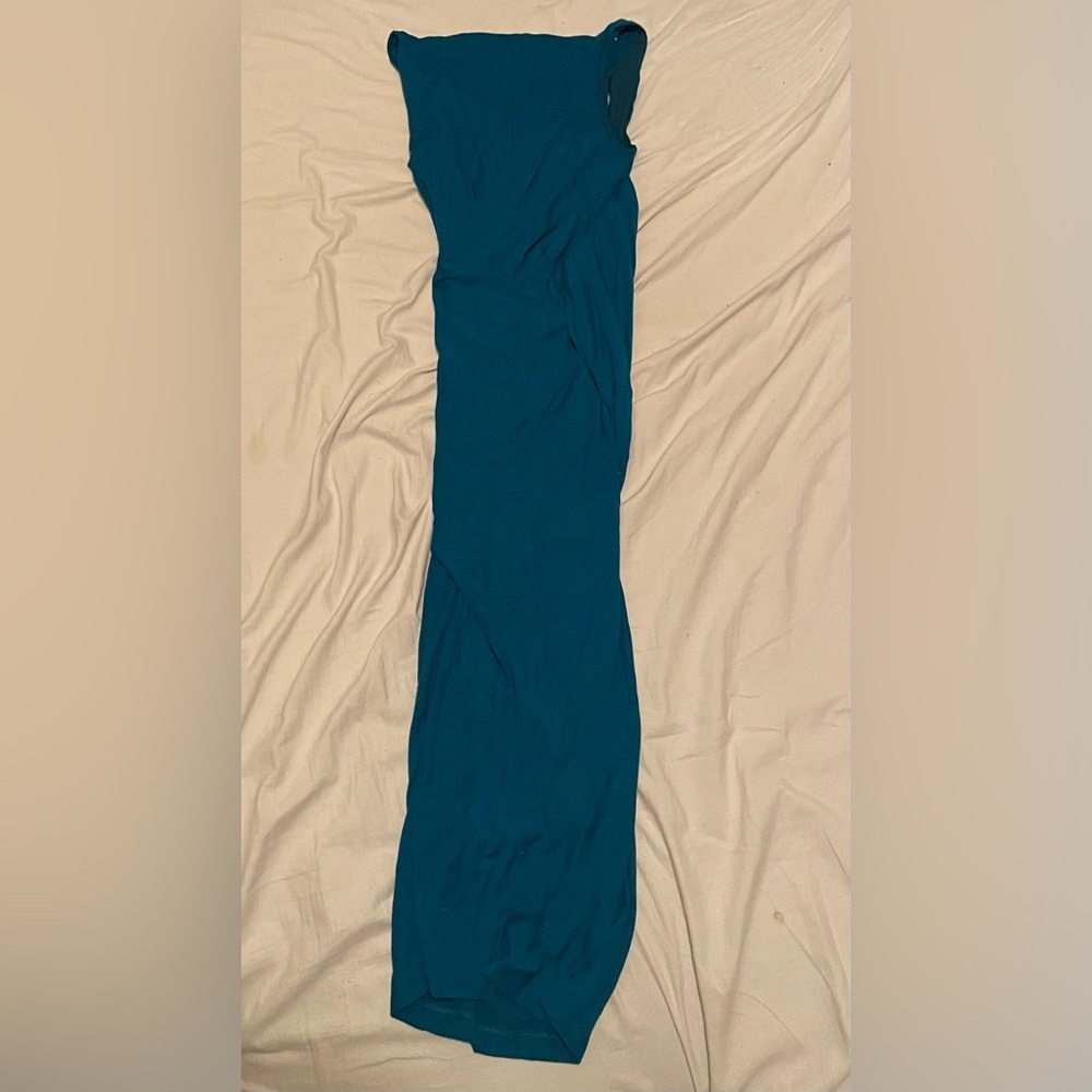 Donna Karan Teal Strapless Midi Dress